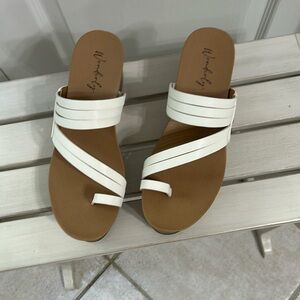 Strappy cream sandals, 2 1/2 inch heels